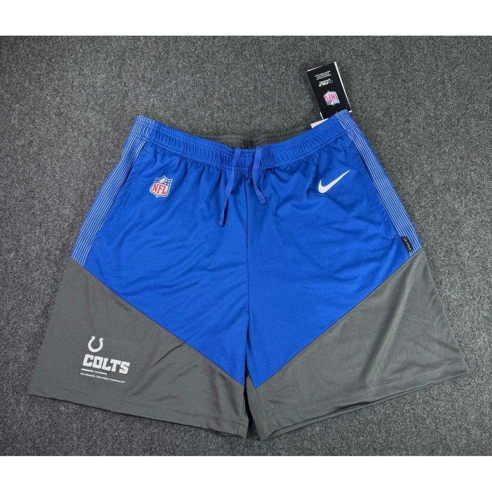 Nike On Field NEW Men's Indianapolis Colts Sideline Primary Lockup Shorts L Blue